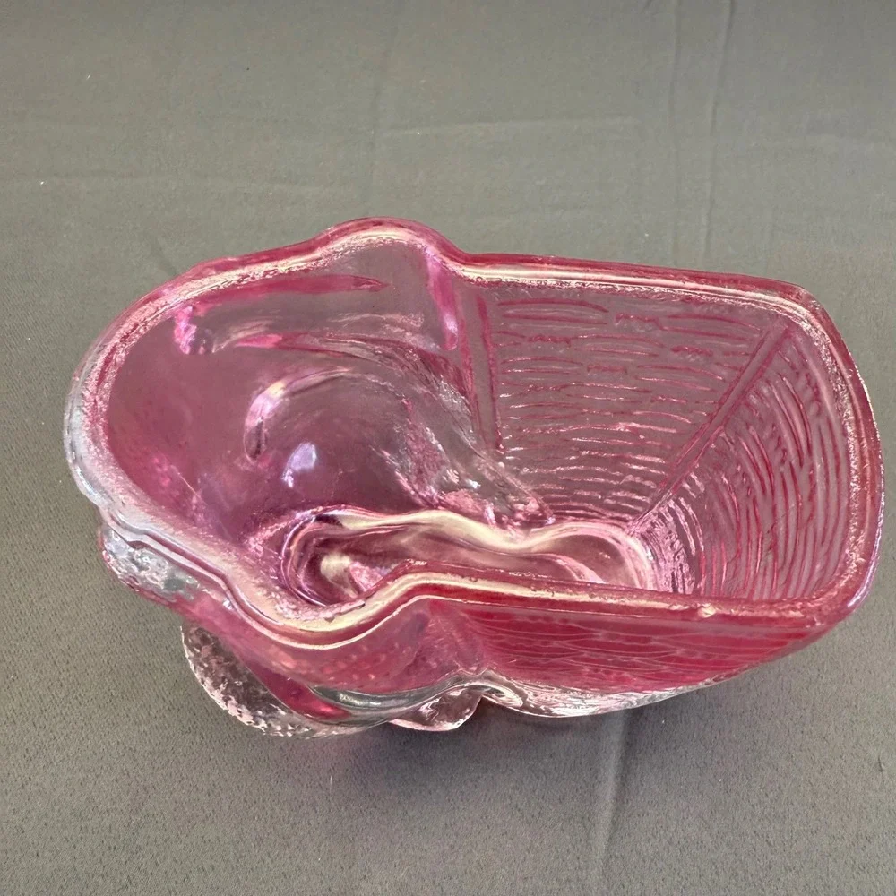 Vintage Pink Glass Bunny Rabbit Basket Candy Dish Heavy Easter Cottagecore Decor